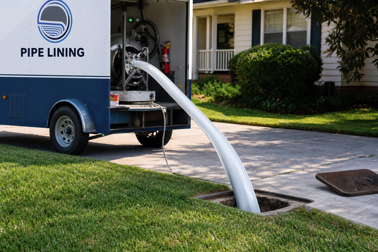 Trenchless liner installation through a single access pit