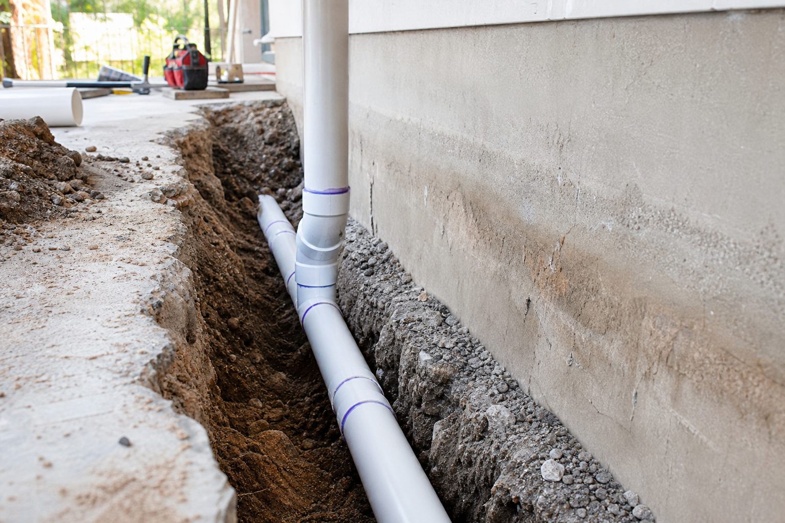 New PVC drain line installed clean and sealed
